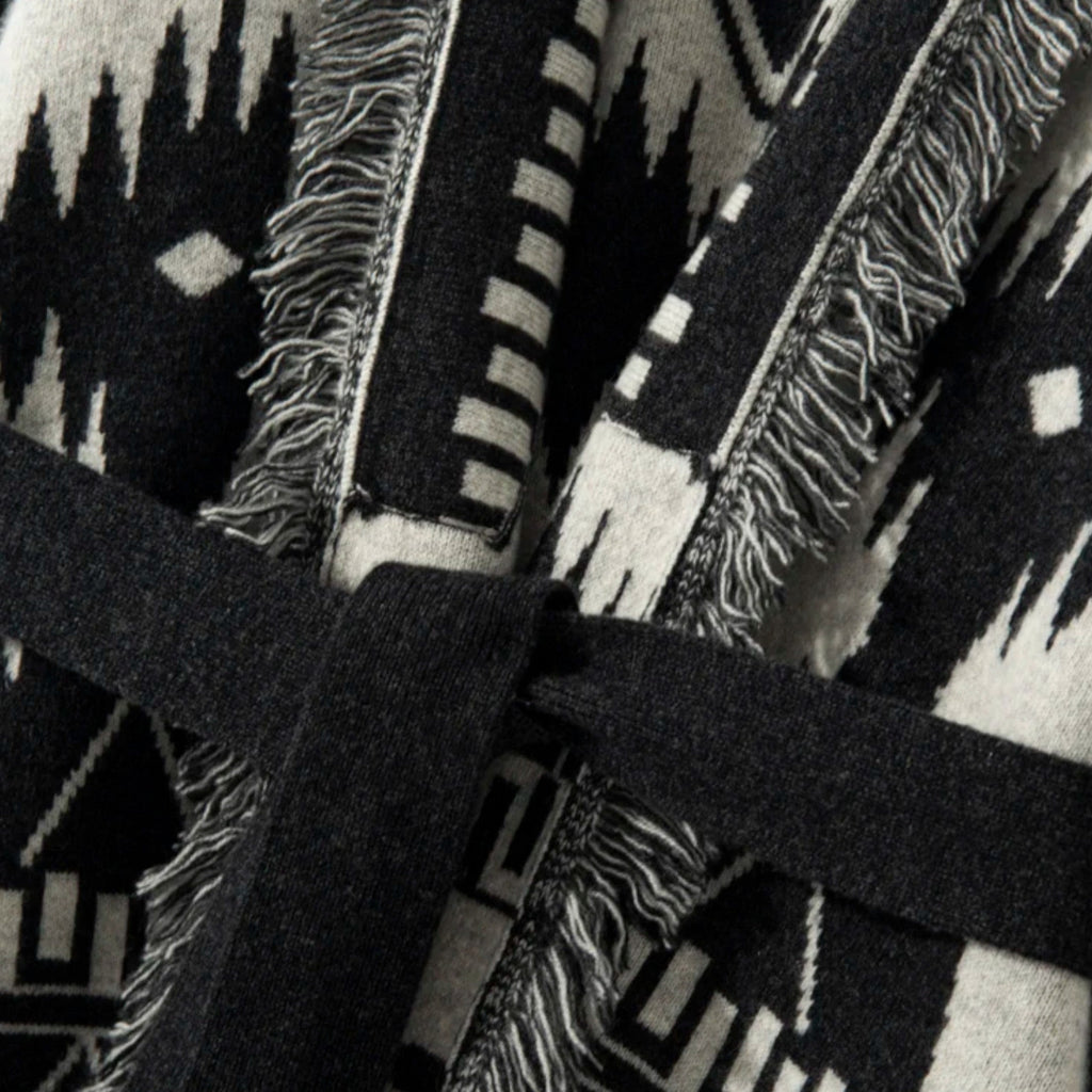 Women’s 100% Cashmere Tassel Cardigan – Vintage Jacquard Elegance - Sofia Maris