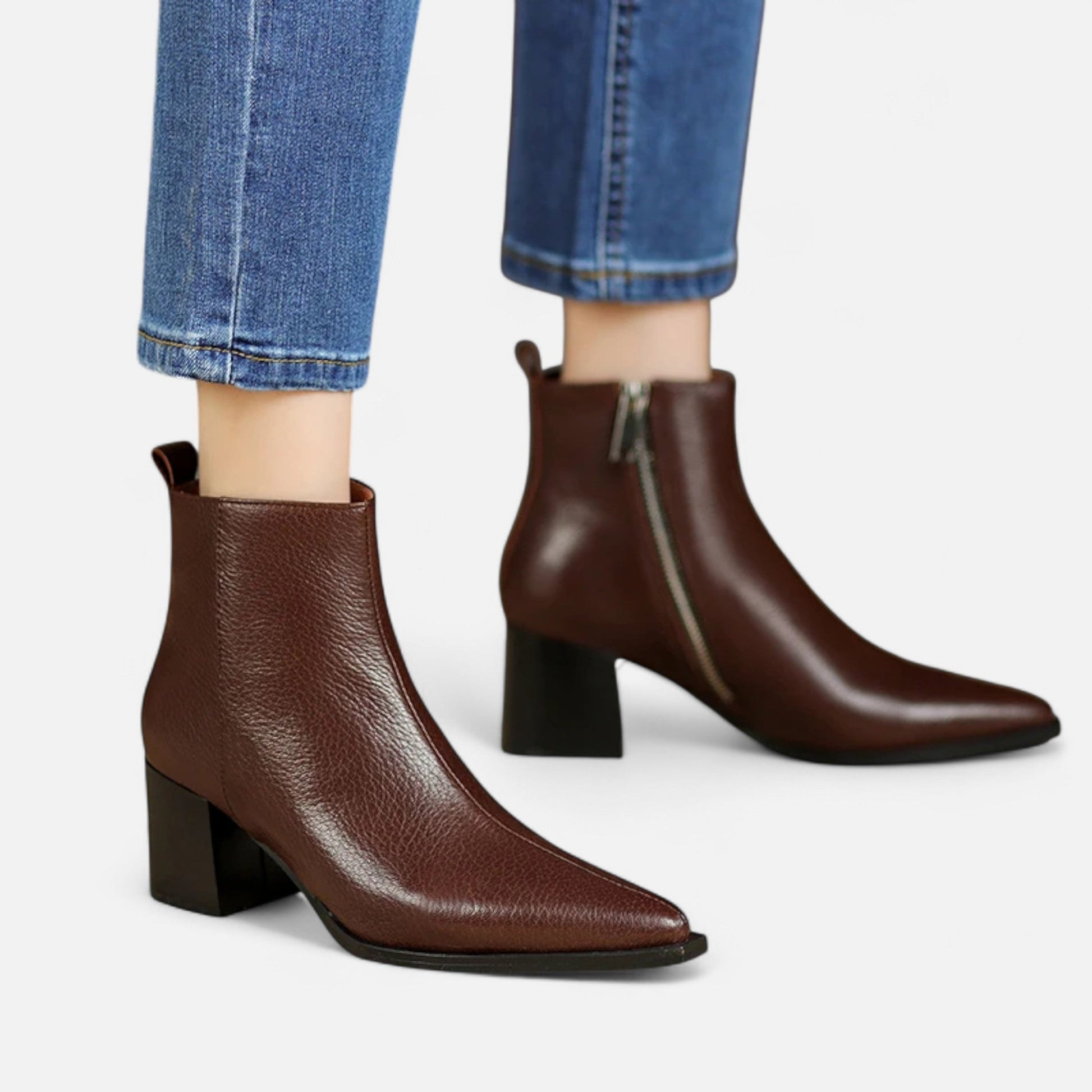 Women’s Genuine Leather Chelsea Boots – Pointed Toe Square Heel - Sofia Maris