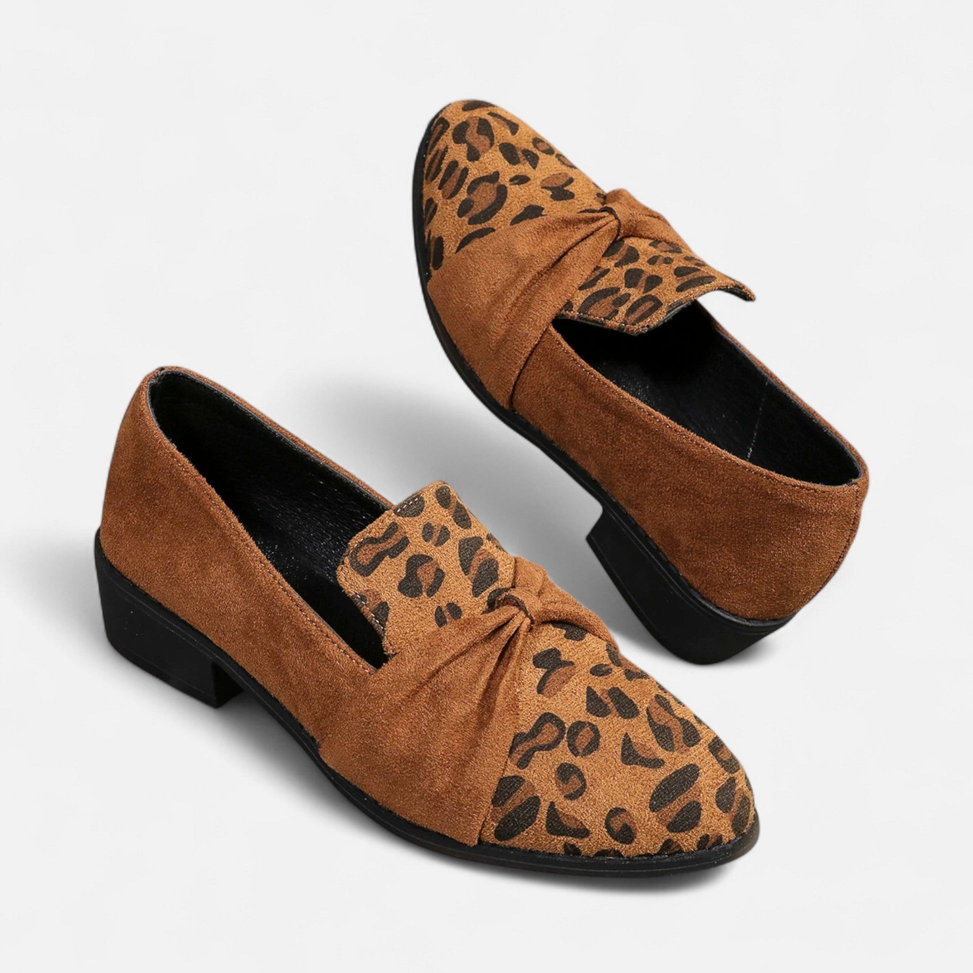 Sofia Maris Women’s Suede Loafers – Leopard Print Mid-Heel - Sofia Maris