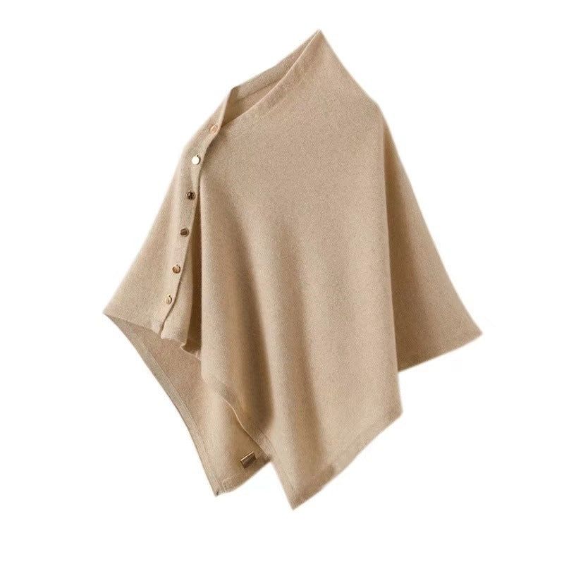Women's Button Detail Poncho - Asymmetric Design with Draped Fit - Sofia Maris