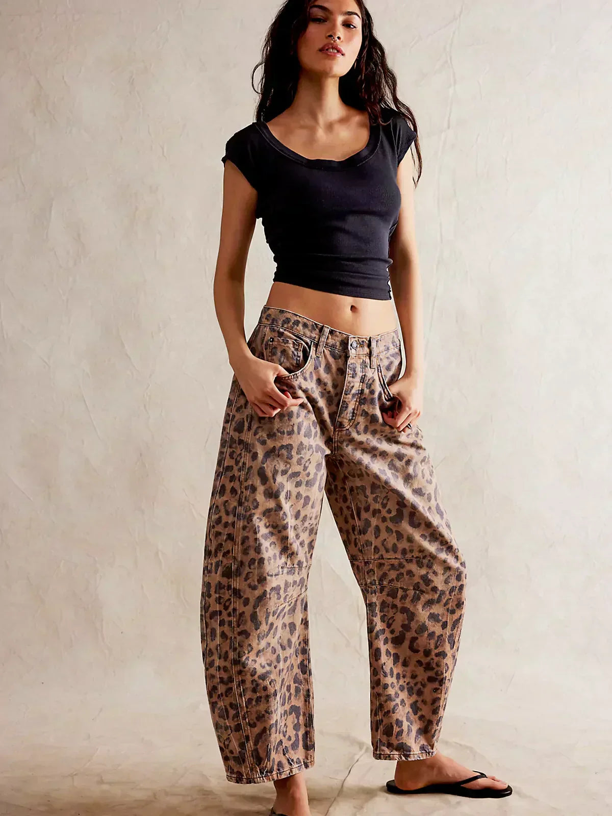 Women's leopard-print barrel jeans - Sofia Maris