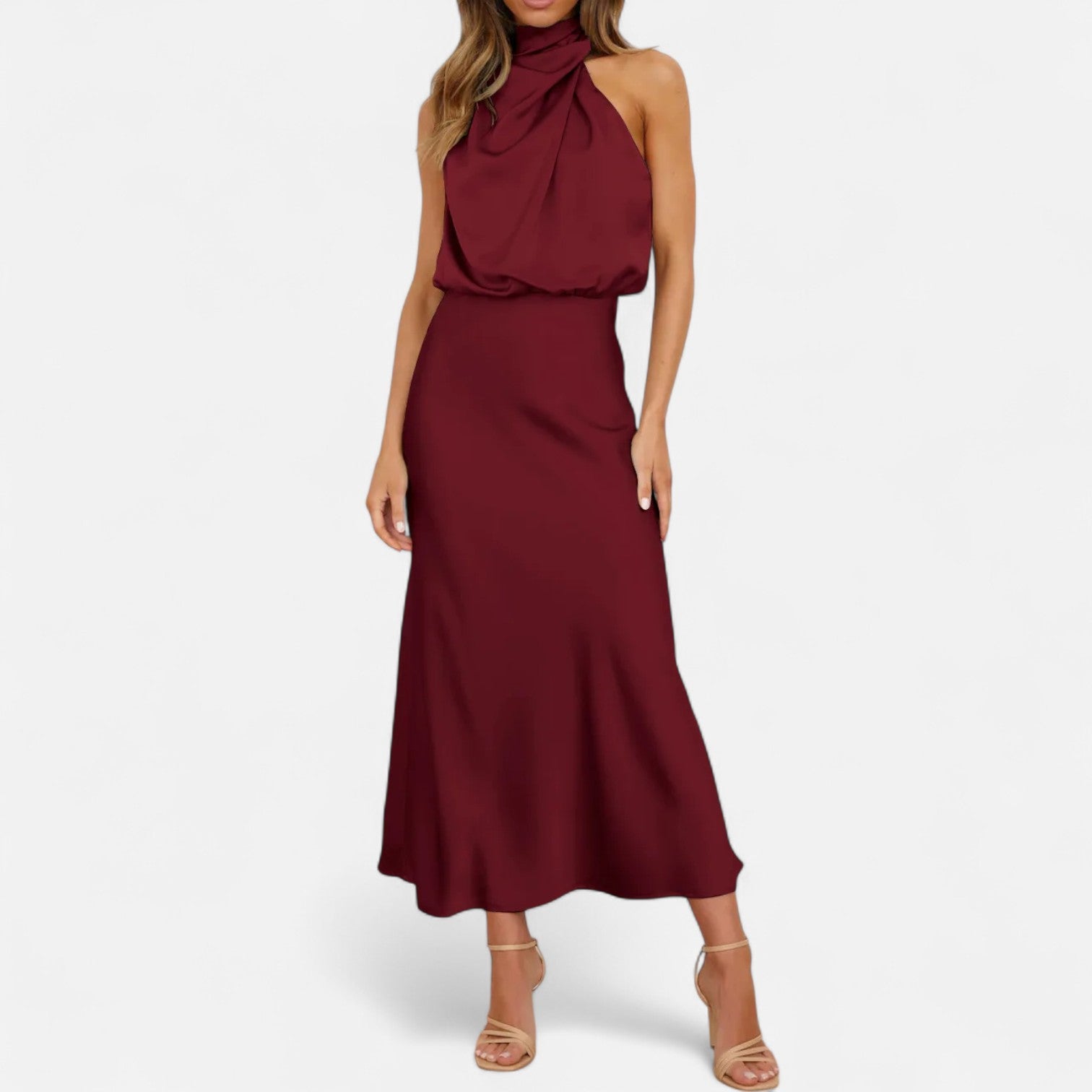 Sofia Maris Women’s Satin Sleeveless Long Dress – Fluid Drape, Timeless Elegance - Sofia Maris