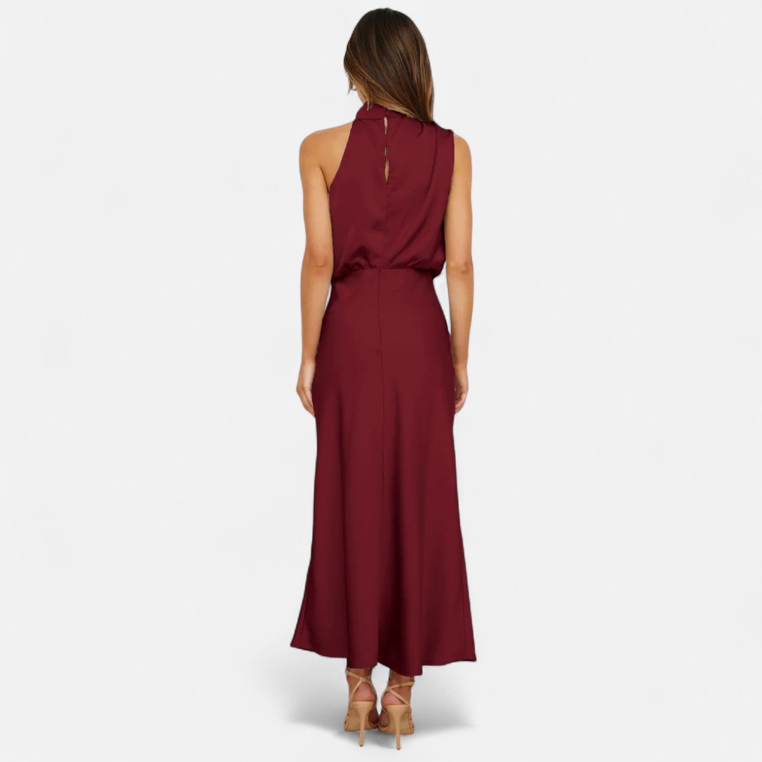 Sofia Maris Women’s Satin Sleeveless Long Dress – Fluid Drape, Timeless Elegance - Sofia Maris