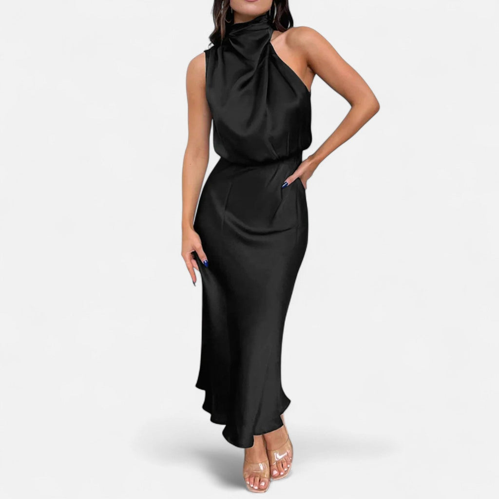 Sofia Maris Women’s Satin Sleeveless Long Dress – Fluid Drape, Timeless Elegance - Sofia Maris