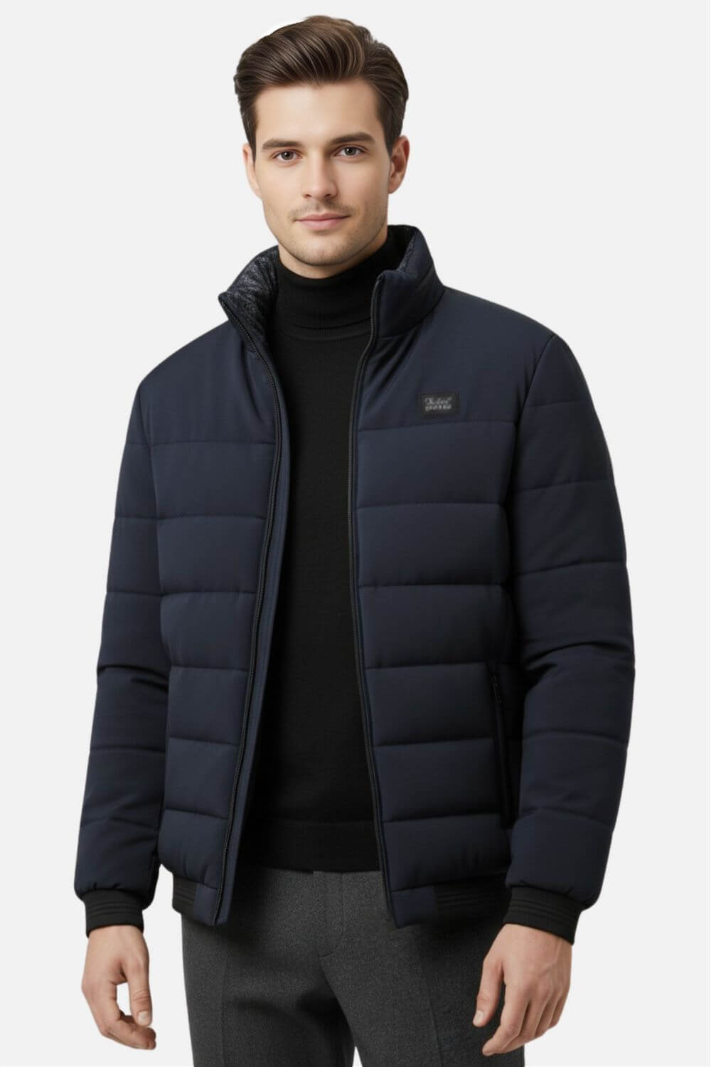 Men’s Stand-Collar Puffer Jacket with Fleece Lining