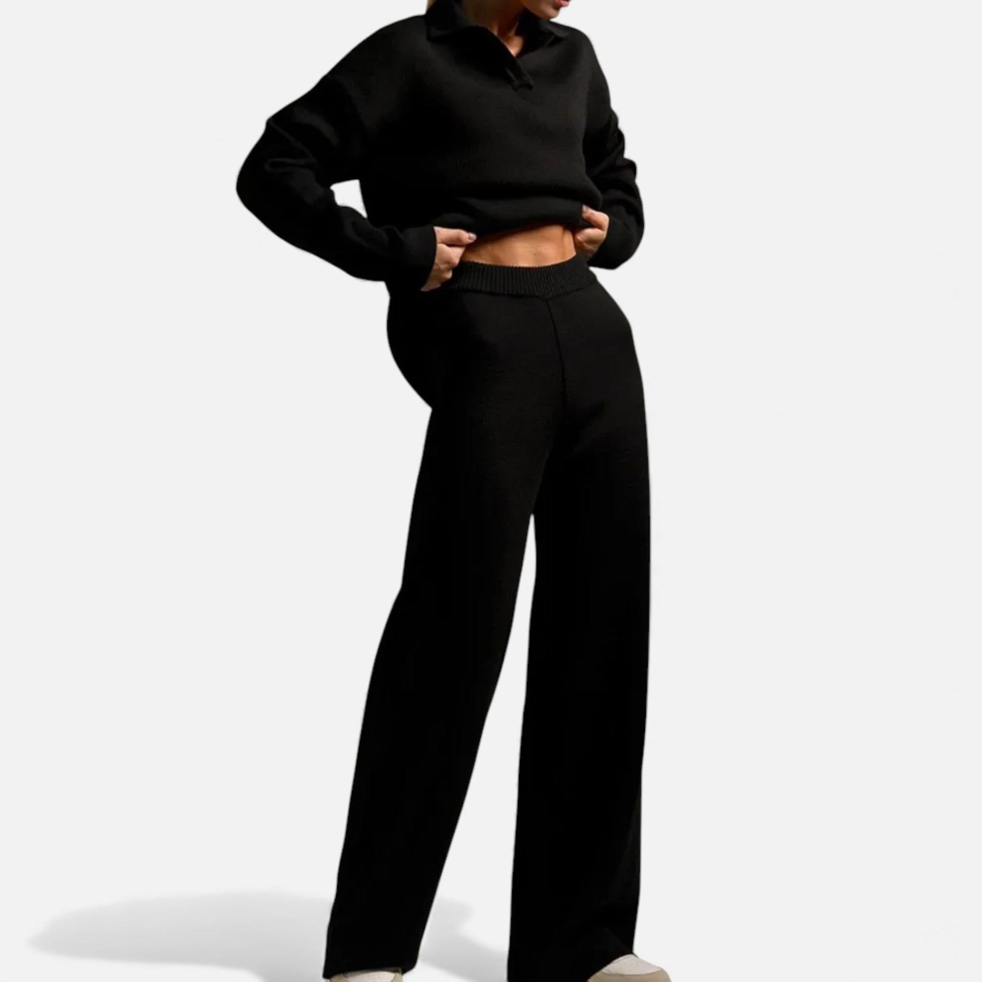 Women’s Cashmere-Feel Polo Lounge Set with Elegant Knit Detail - Sofia Maris