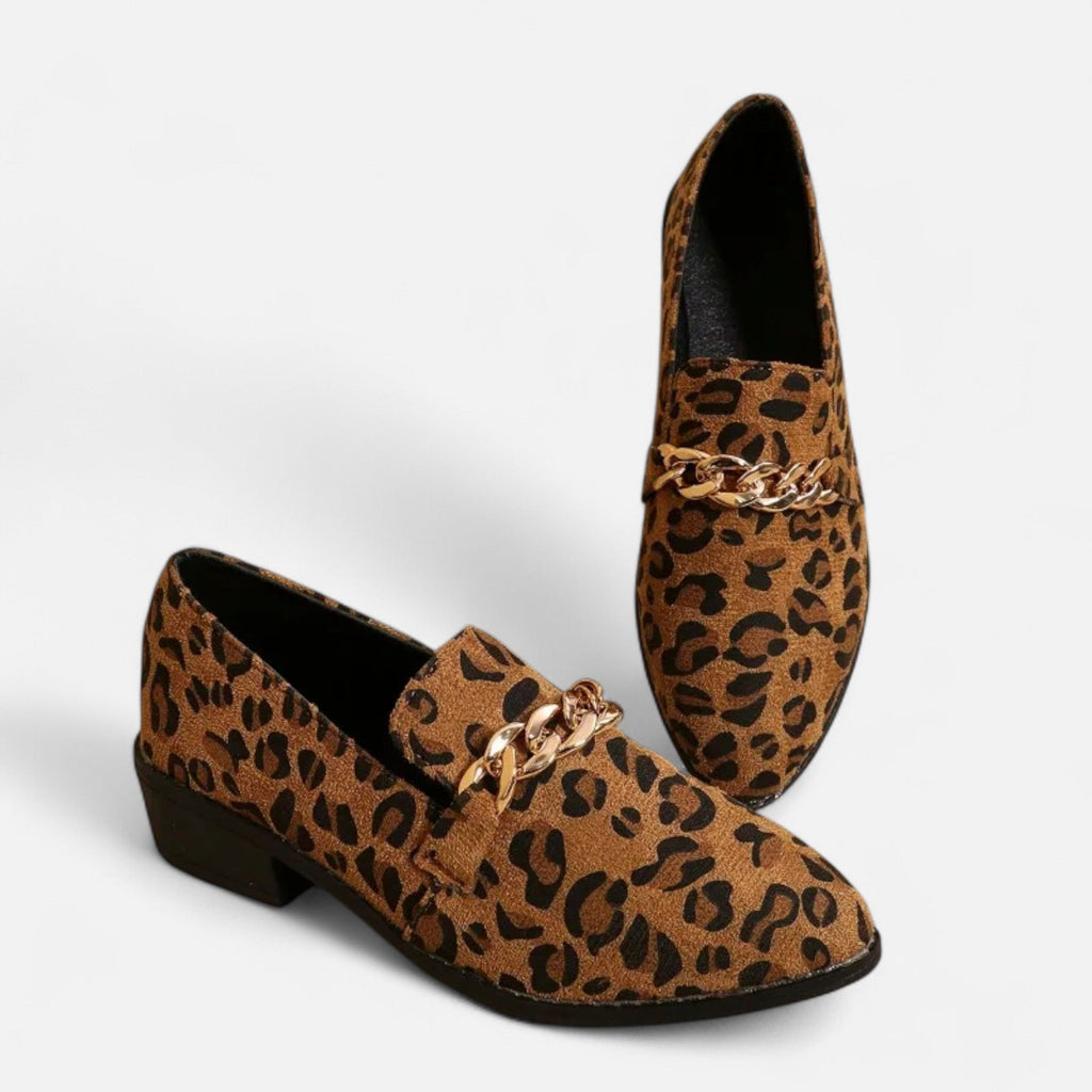 Sofia Maris Women’s Suede Loafers – Leopard Print Mid-Heel - Sofia Maris