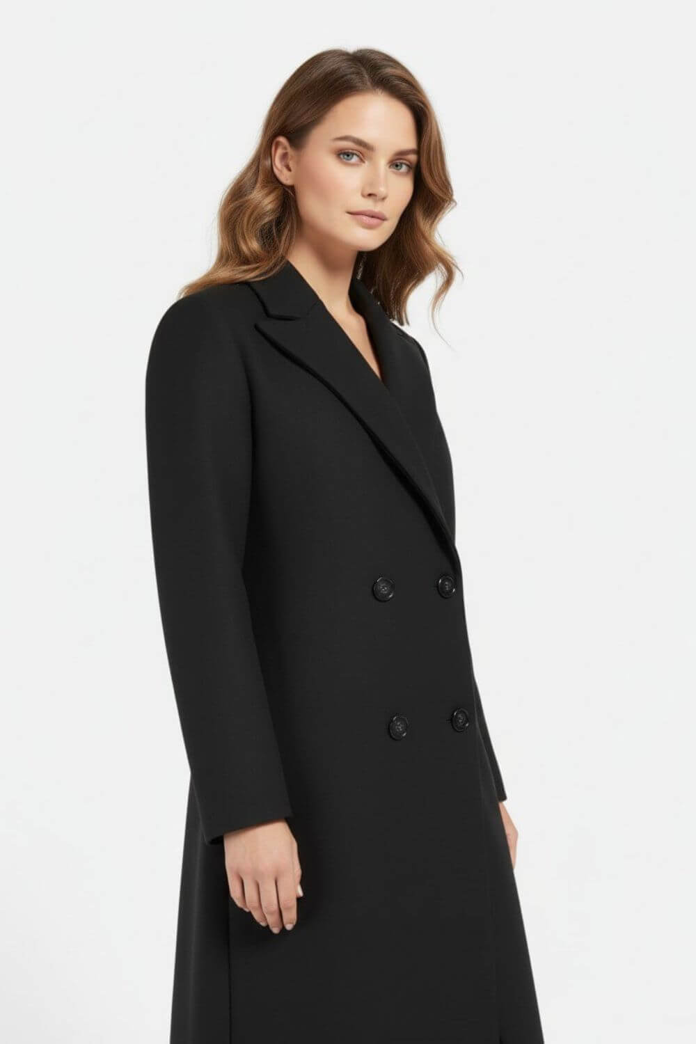 Sofia Maris Women’s Long Double-Breasted Coat – Timeless Black Sophistication - Sofia Maris