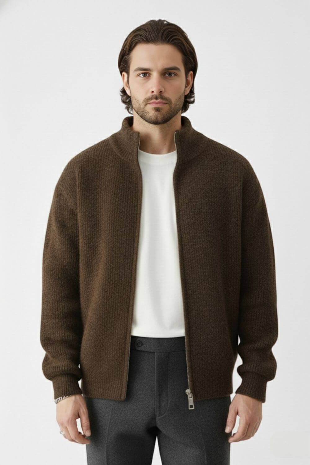 Men’s Zip Knit Jumper in Wool Blend