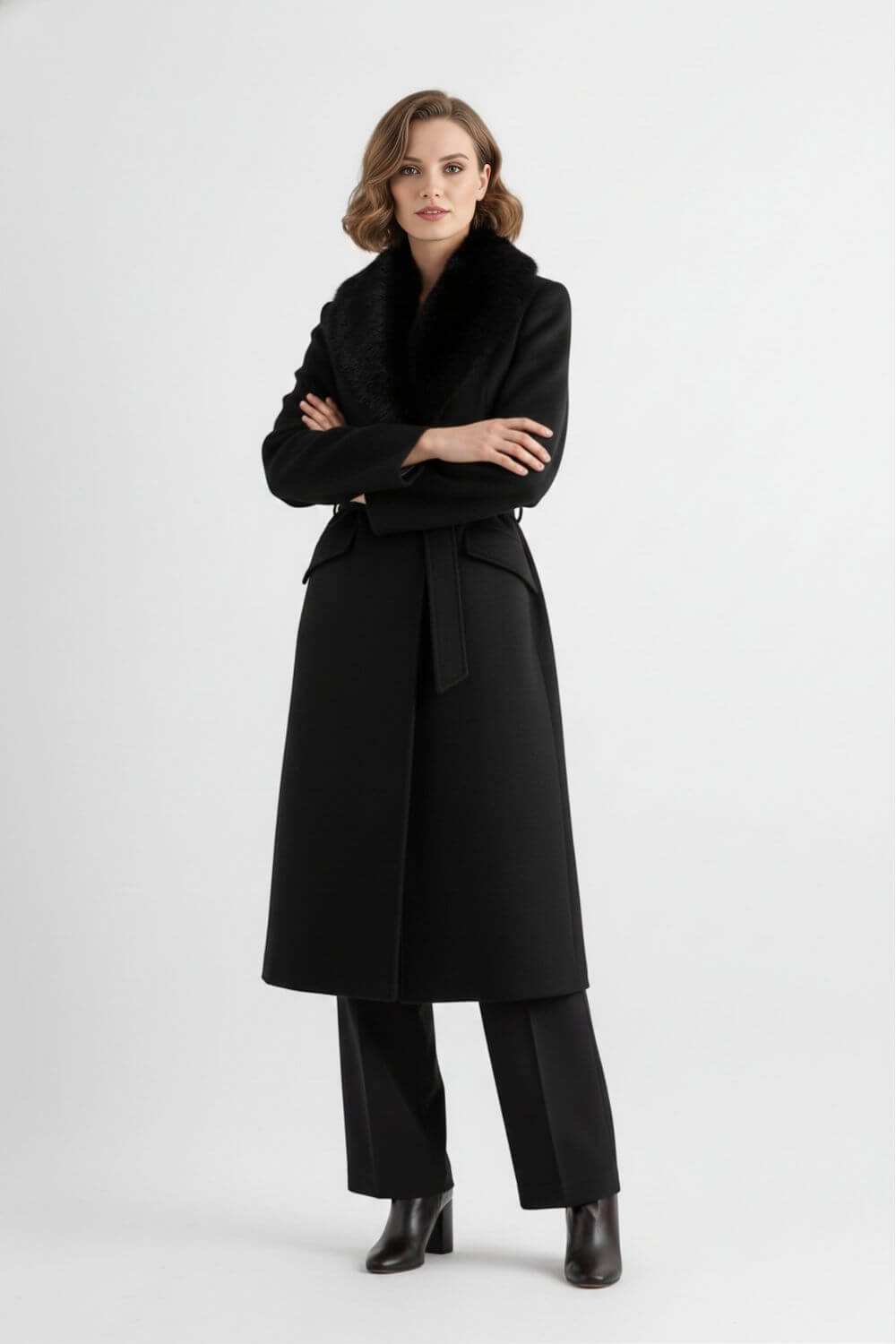 Sofia Maris | Women’s Long Coat with Faux Fur Collar
