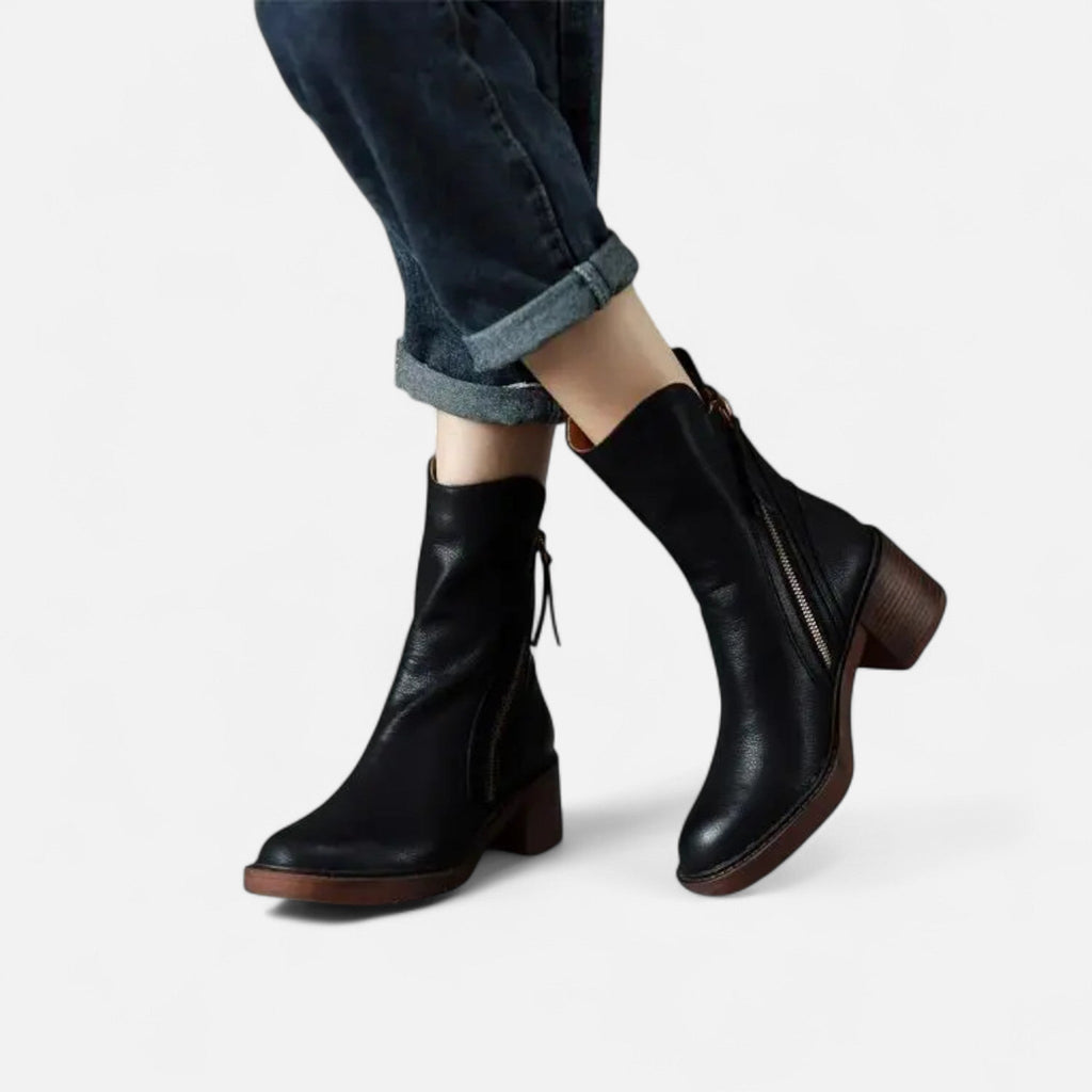 Women’s Roman Leather Flat Heel Boots - Sofia Maris