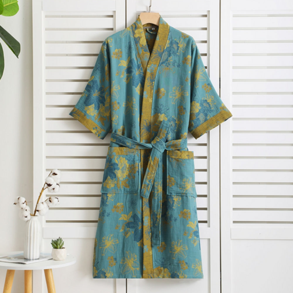 Women's Floral Kimono Style Bath Robe with Belt and Pockets - Sofia Maris