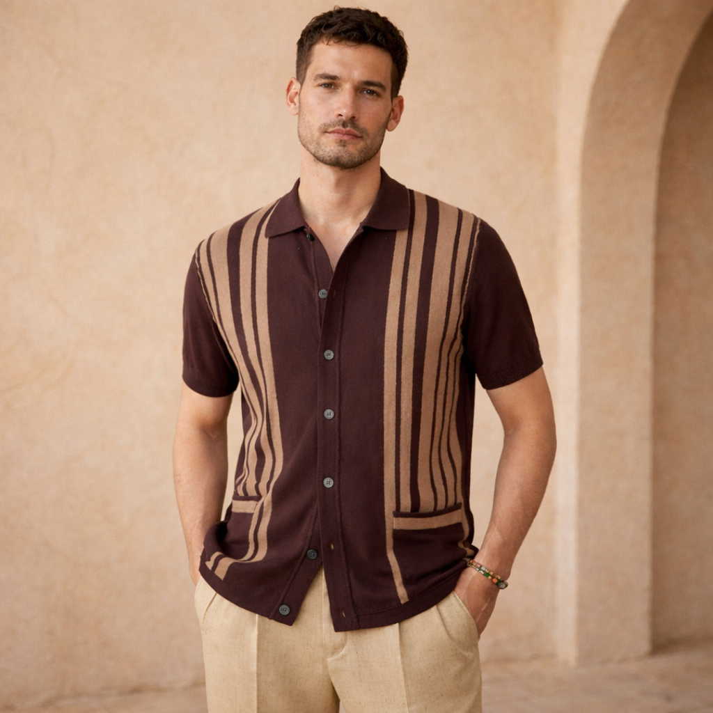 Men’s Retro Striped Knit Polo Shirt