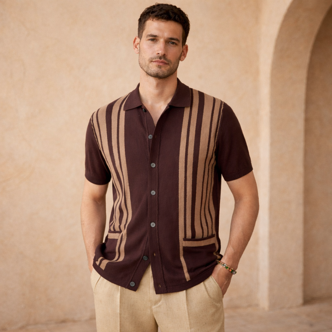 Men’s Retro Striped Knit Polo Shirt
