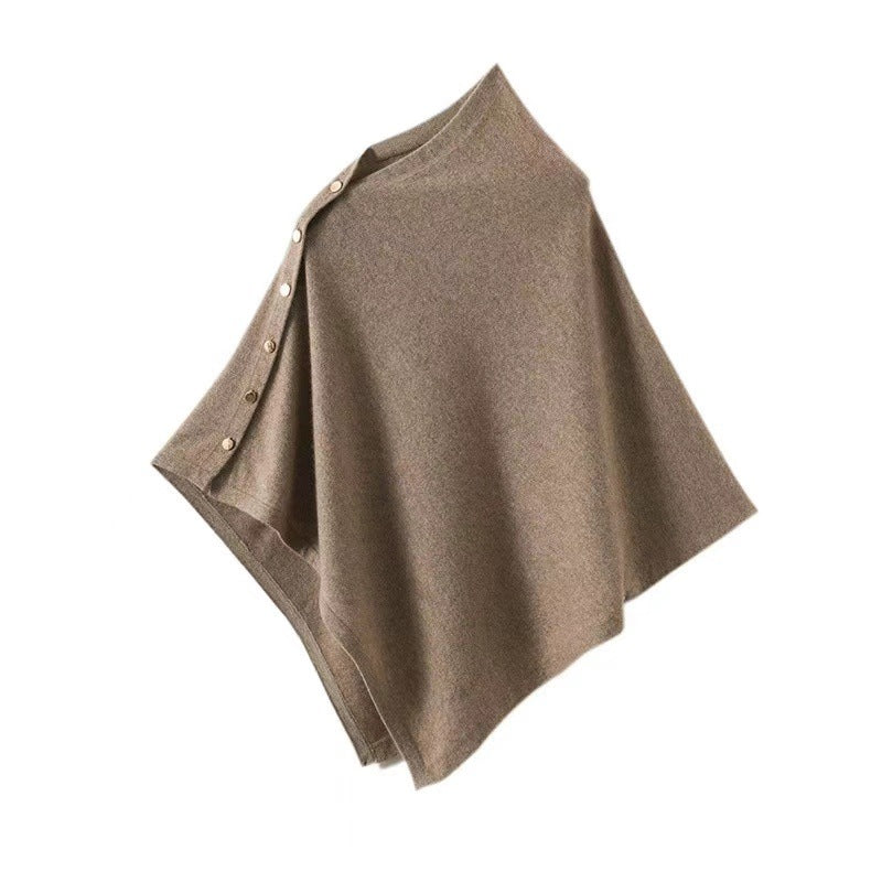 Women's Button Detail Poncho - Asymmetric Design with Draped Fit - Sofia Maris