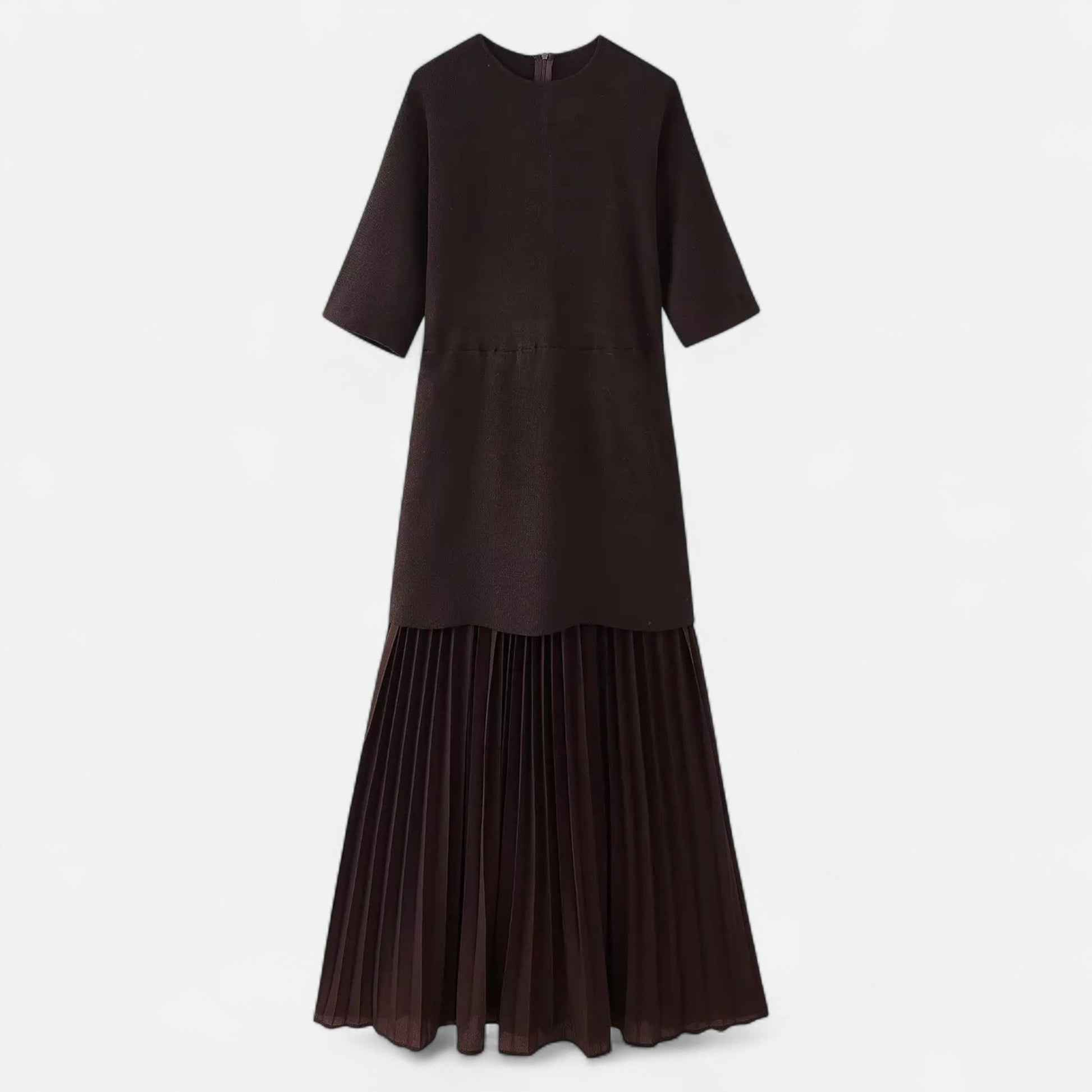 Sofia Maris | Women’s Vintage Pleated Dress – Half Sleeve Autumn Elegance