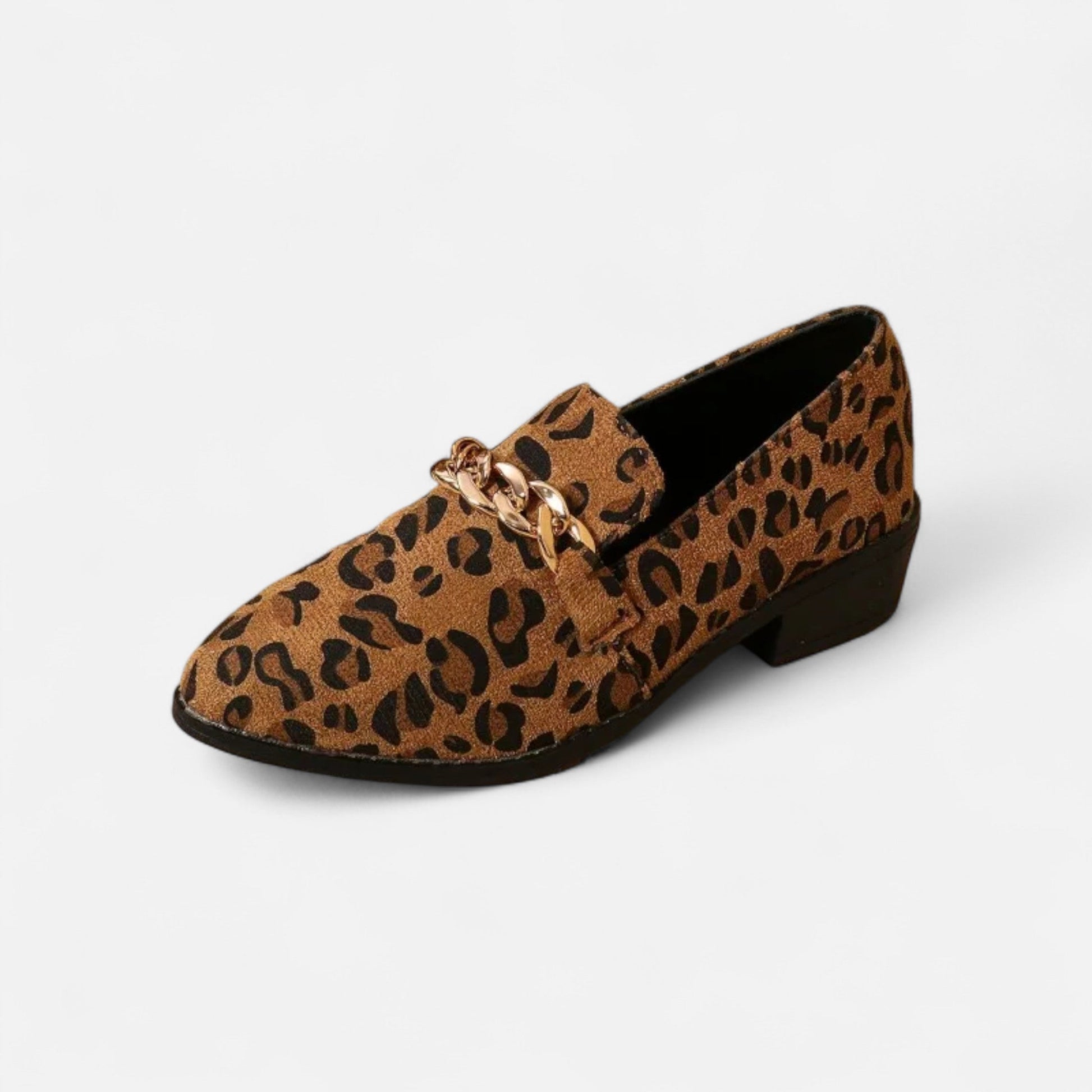 Sofia Maris Women’s Suede Loafers – Leopard Print Mid-Heel - Sofia Maris