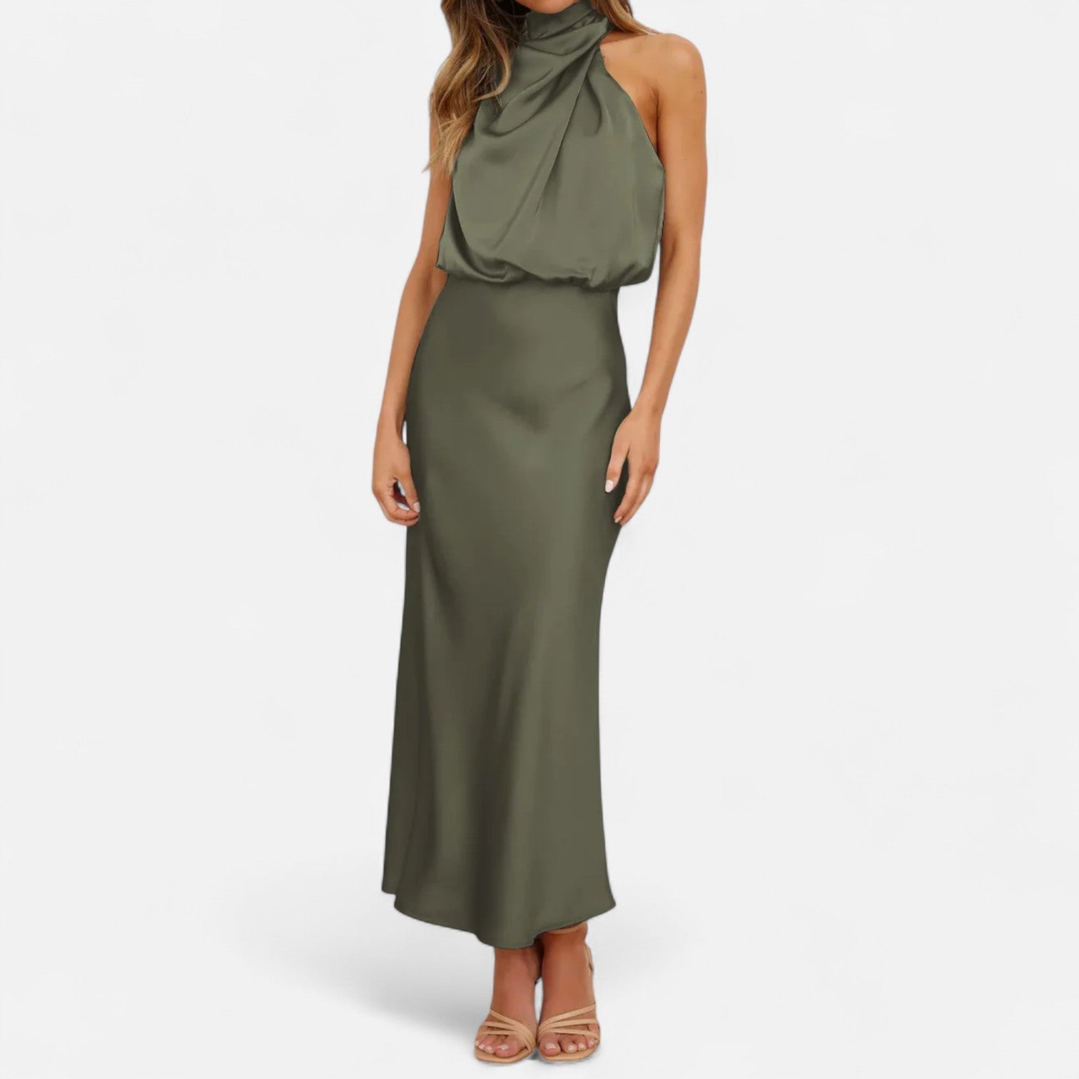 Sofia Maris Women’s Satin Sleeveless Long Dress – Fluid Drape, Timeless Elegance - Sofia Maris