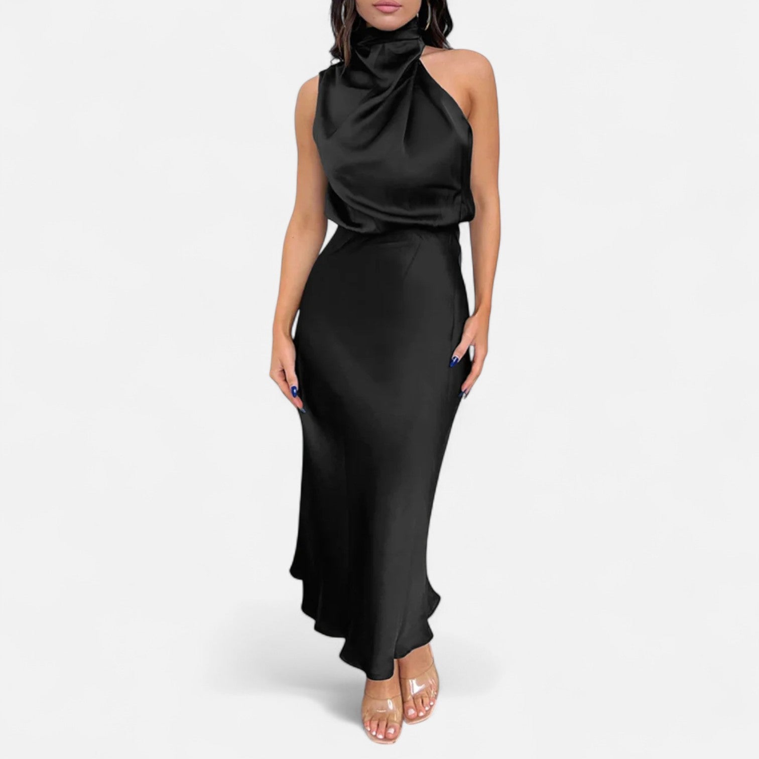 Sofia Maris Women’s Satin Sleeveless Long Dress – Fluid Drape, Timeless Elegance - Sofia Maris