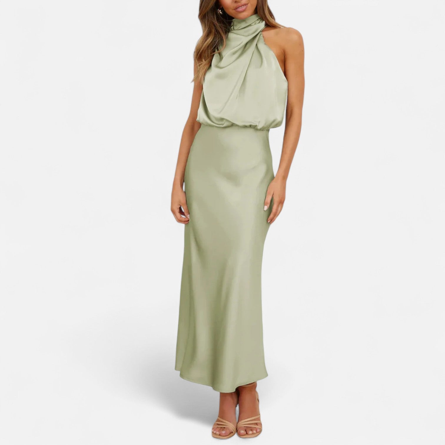 Sofia Maris Women’s Satin Sleeveless Long Dress – Fluid Drape, Timeless Elegance - Sofia Maris