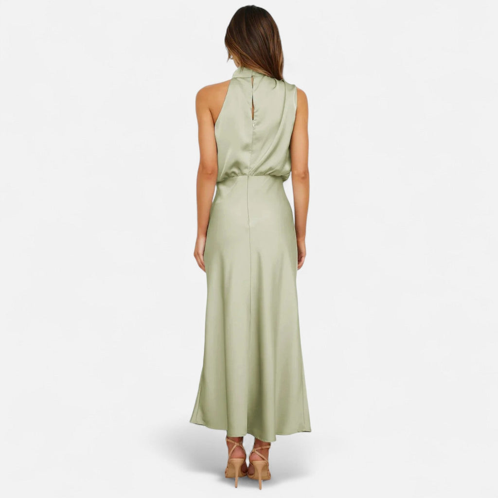 Sofia Maris Women’s Satin Sleeveless Long Dress – Fluid Drape, Timeless Elegance - Sofia Maris