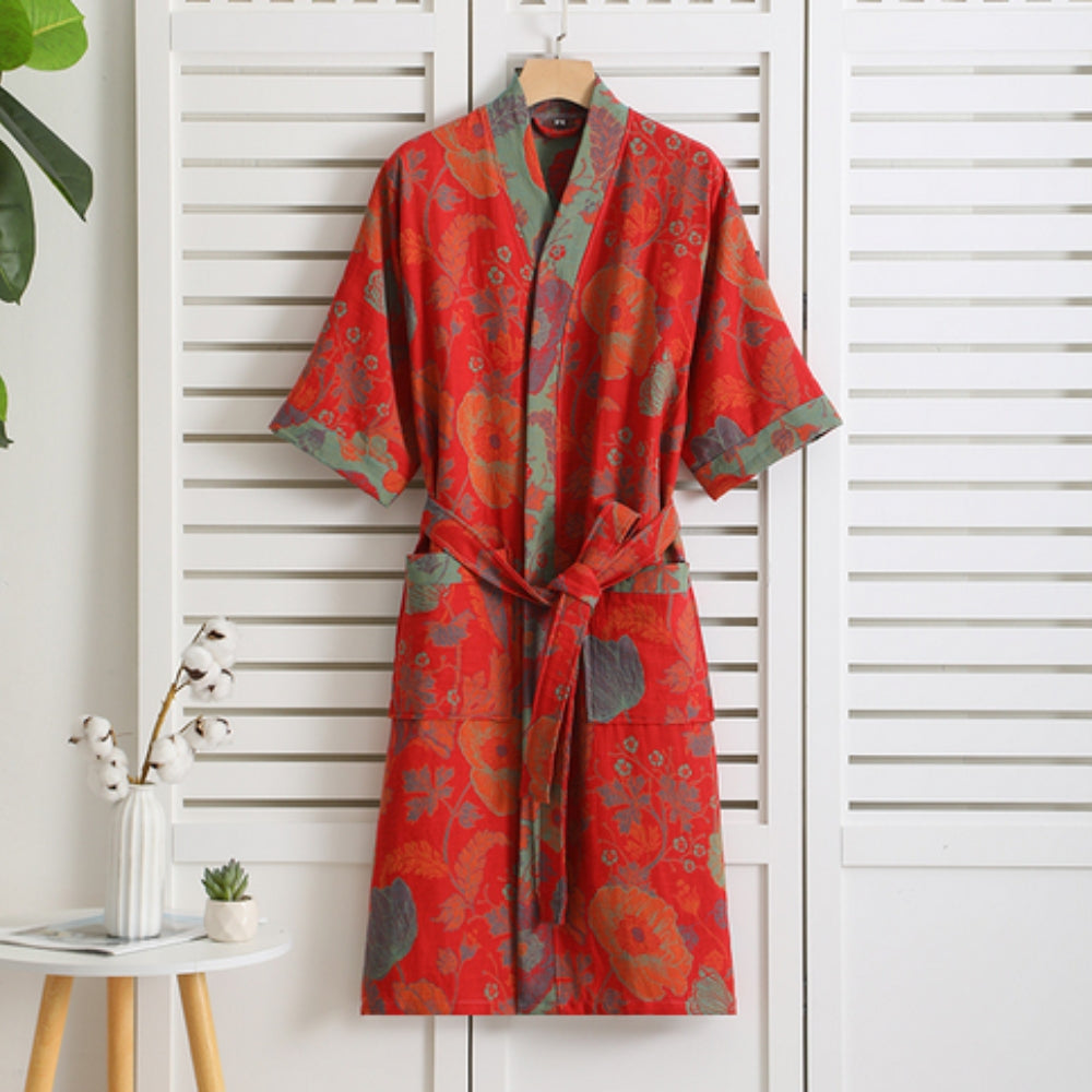 Women's Floral Kimono Style Bath Robe with Belt and Pockets - Sofia Maris