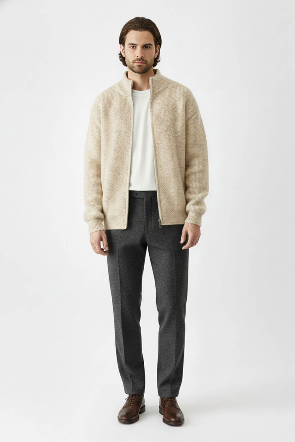 Men’s Zip Knit Jumper in Wool Blend