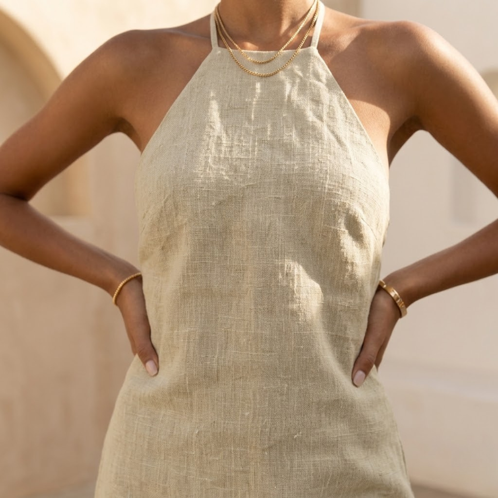 Women’s Cotton Linen Halter Neck Mini Dress