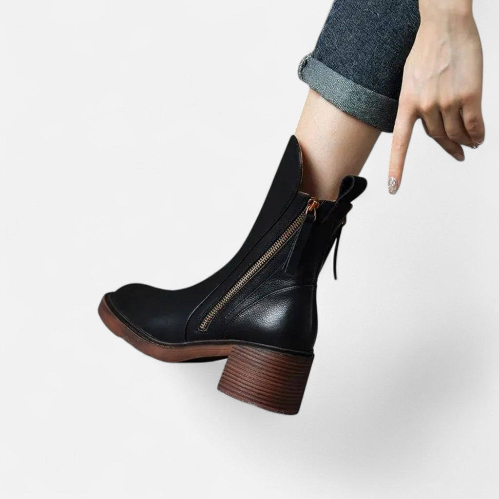 Women’s Roman Leather Flat Heel Boots - Sofia Maris