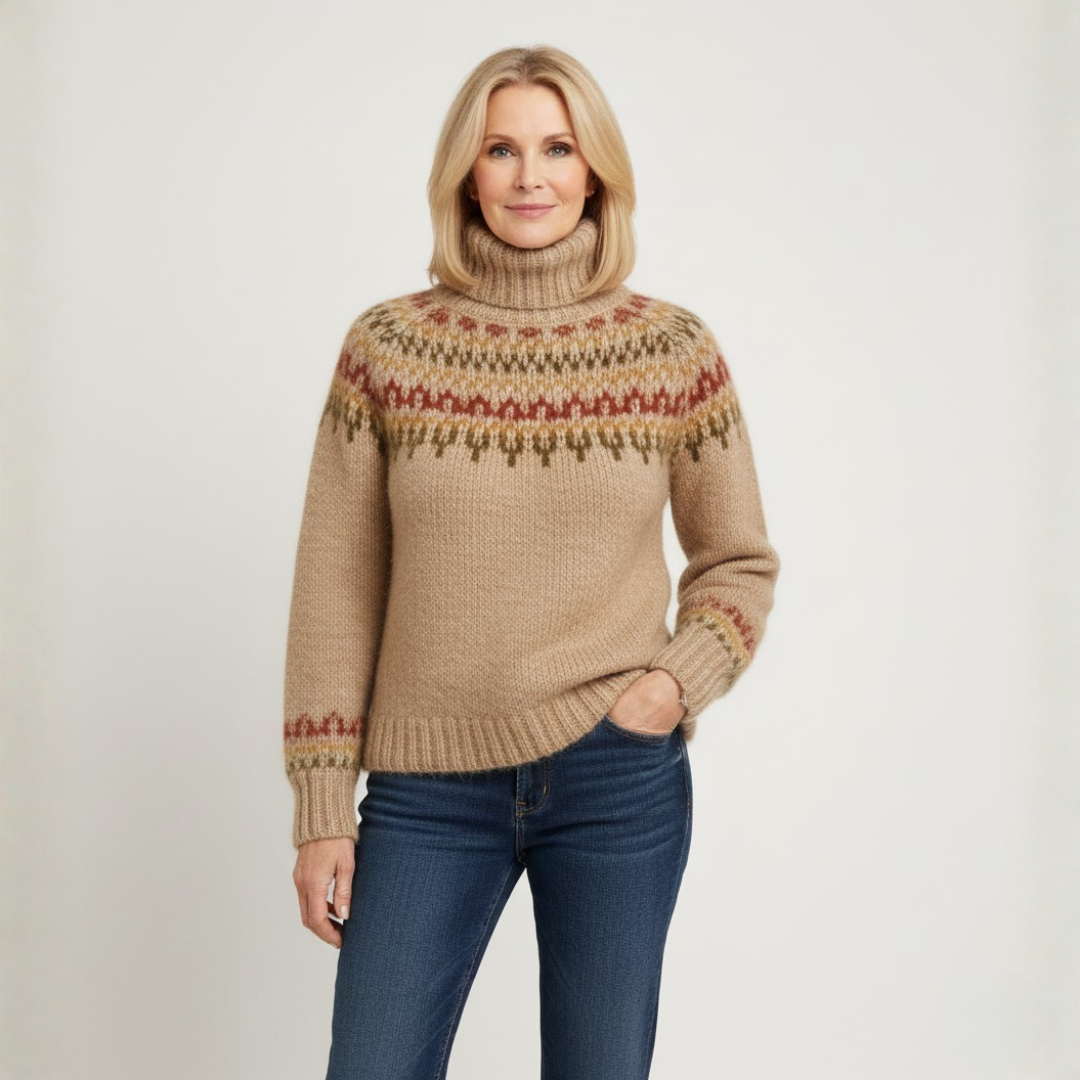 Women's Icelandic Wool Turtleneck Sweater Fair Isle Cosy Winter