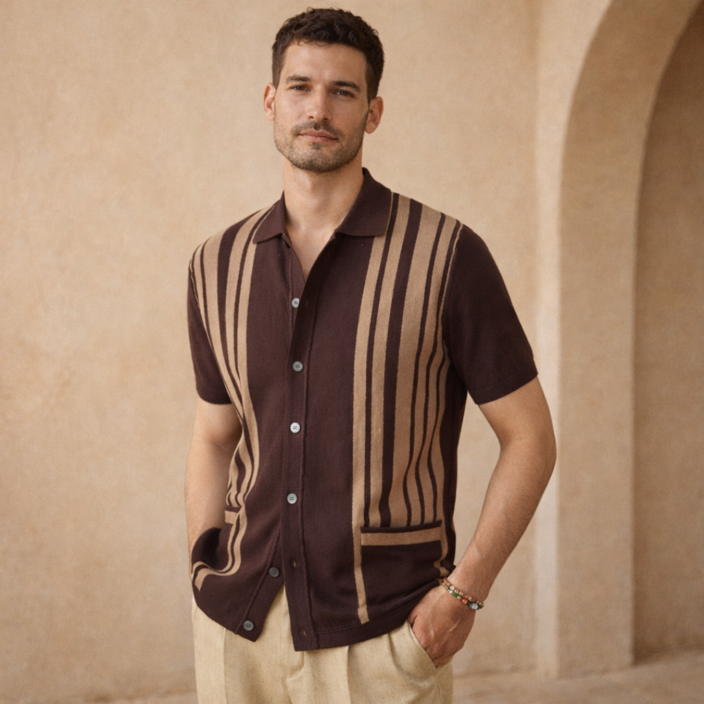 Men’s Retro Striped Knit Polo Shirt