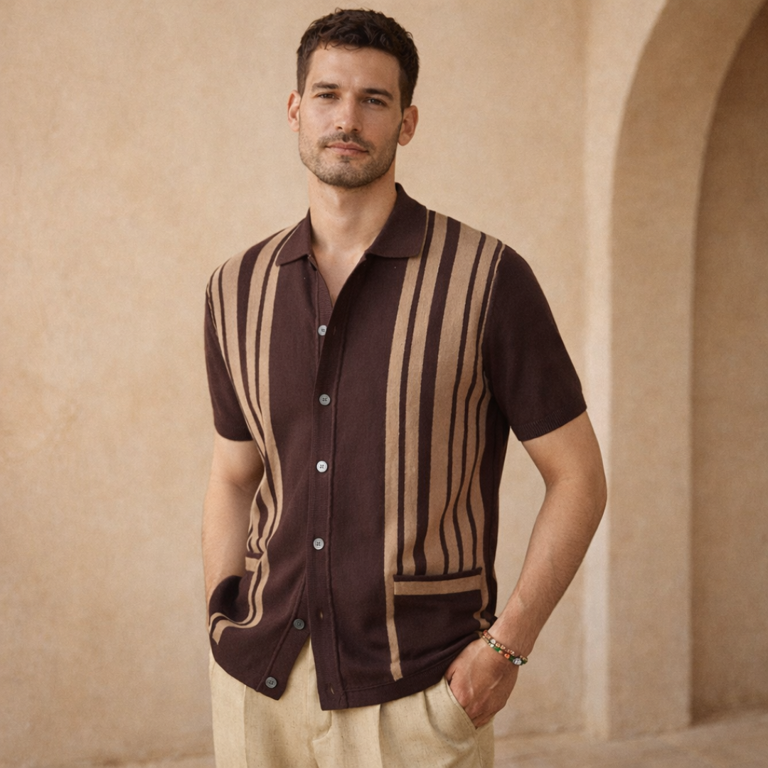 Men’s Retro Striped Knit Polo Shirt