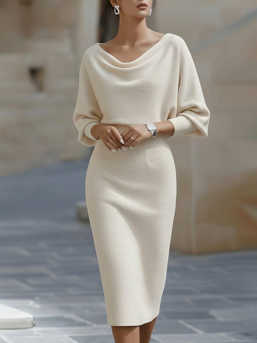 Charlotte | Women Draped Batwing Sleeve Midi Elegant Dress