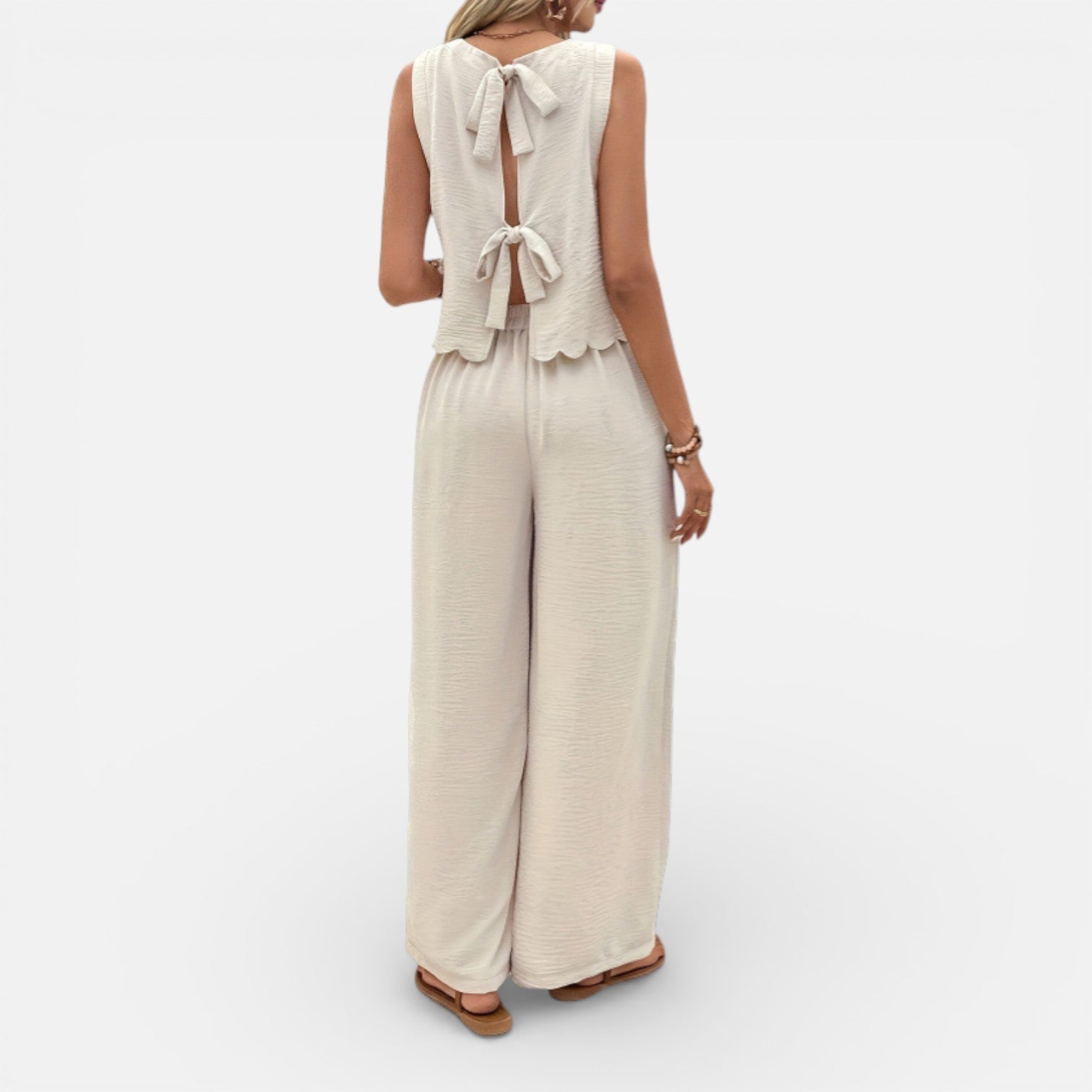 Women’s Linen Cotton Blend Top and Trousers Set Lightweight Spring Outfit