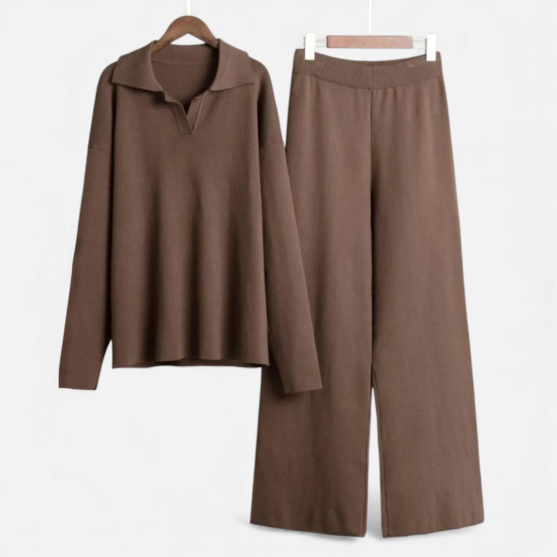 Women’s Cashmere-Feel Polo Lounge Set with Elegant Knit Detail - Sofia Maris