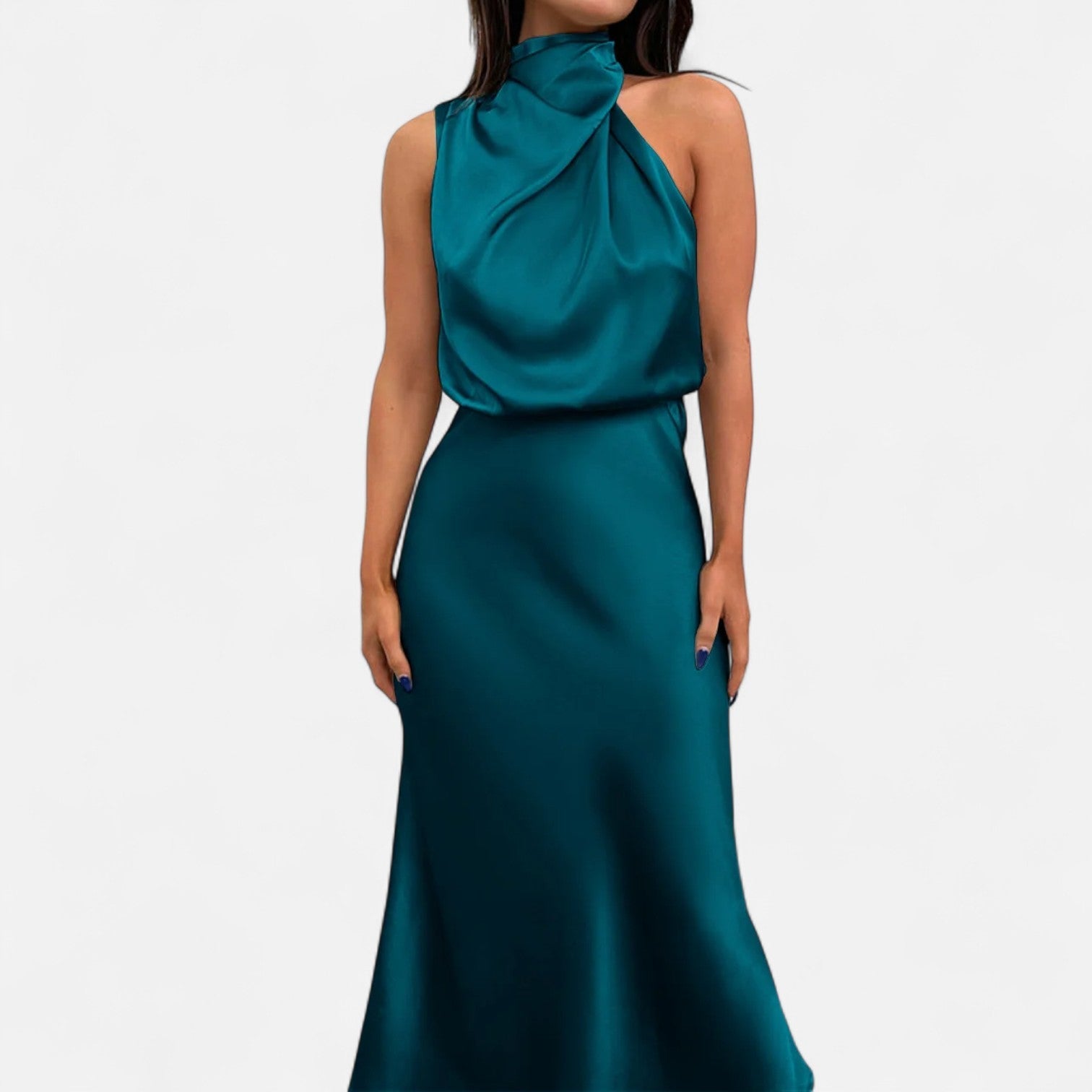 Sofia Maris Women’s Satin Sleeveless Long Dress – Fluid Drape, Timeless Elegance - Sofia Maris