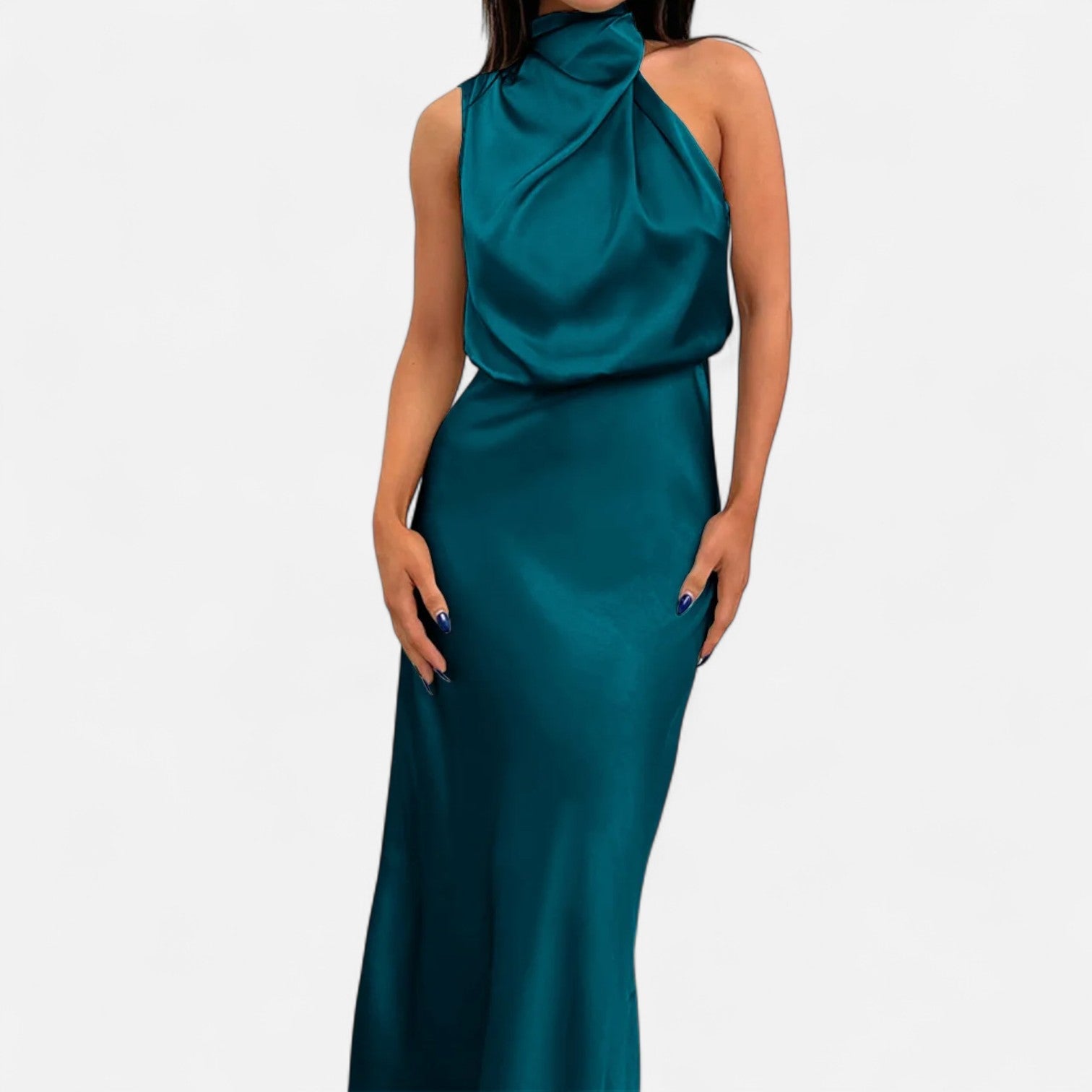 Sofia Maris Women’s Satin Sleeveless Long Dress – Fluid Drape, Timeless Elegance - Sofia Maris
