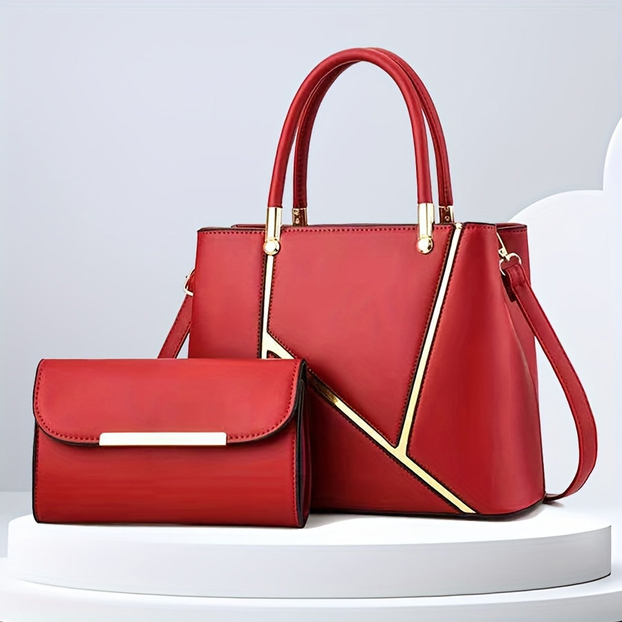 Women's 2-Piece Handbag Set - Stylish Top-Handle & Clutch