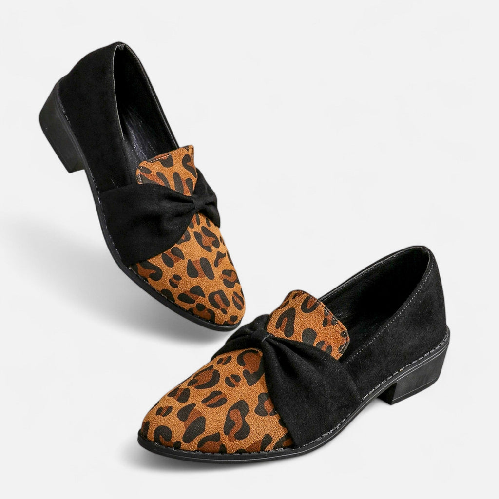 Sofia Maris Women’s Suede Loafers – Leopard Print Mid-Heel - Sofia Maris