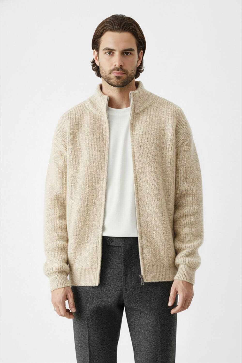 Men’s Zip Knit Jumper in Wool Blend
