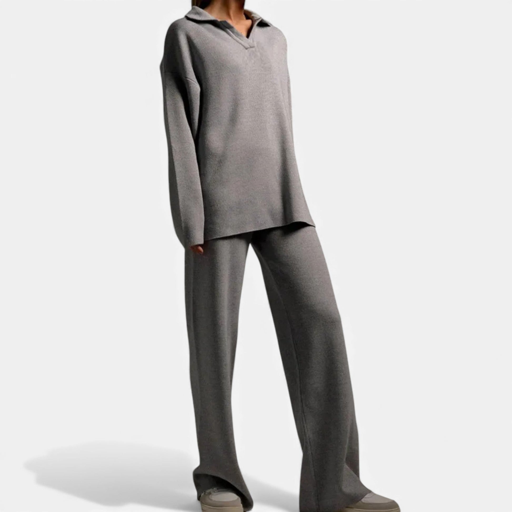 Women’s Cashmere-Feel Polo Lounge Set with Elegant Knit Detail - Sofia Maris