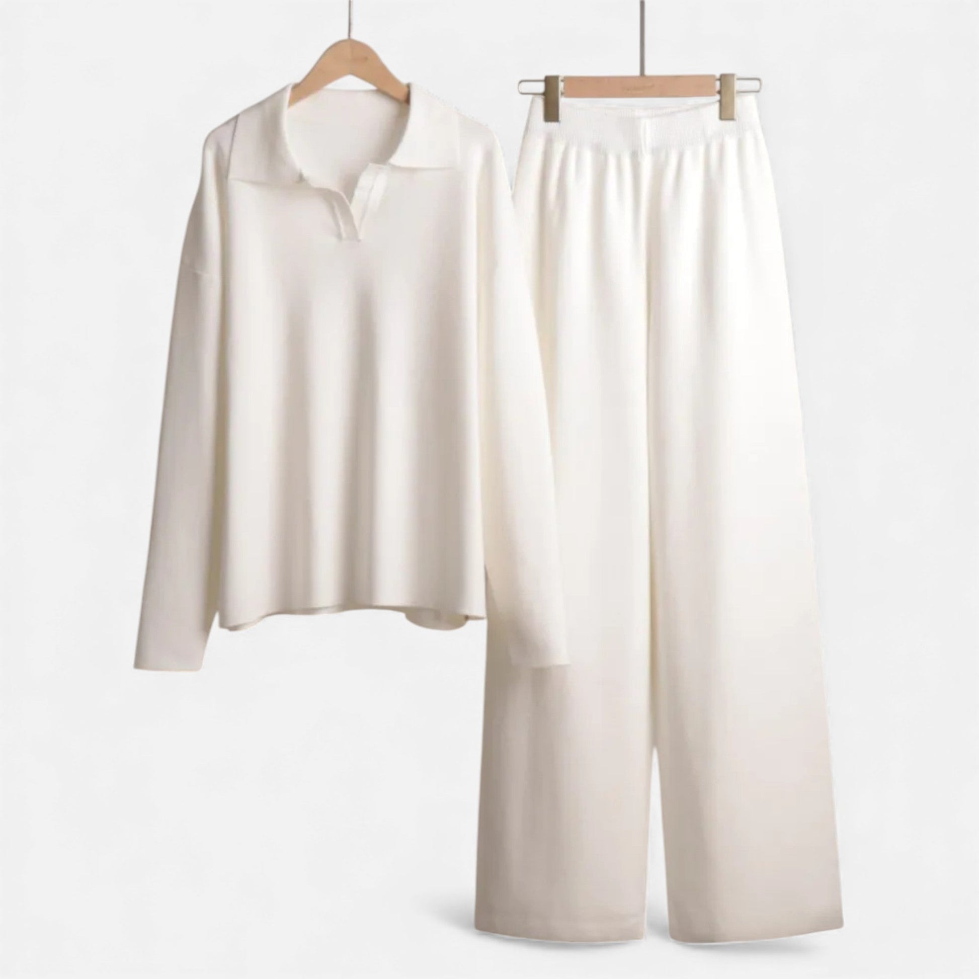 Women’s Cashmere-Feel Polo Lounge Set with Elegant Knit Detail - Sofia Maris