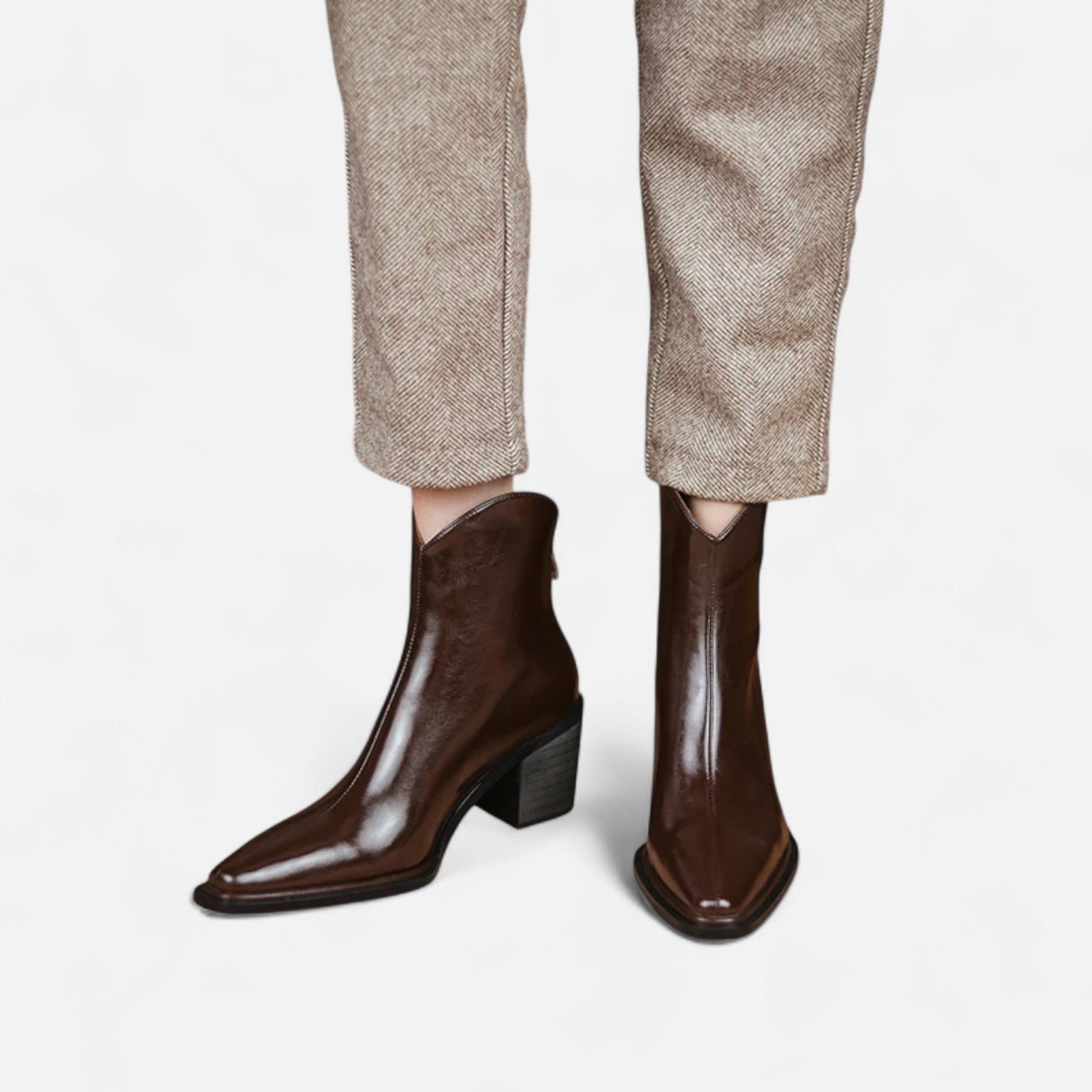 Women’s Pointed Toe PU Leather Heeled Boots - Sofia Maris