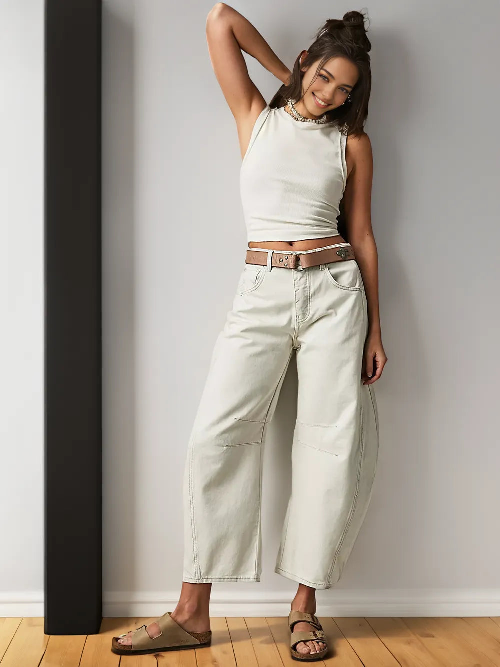 Women's Mid-Rise Wide Leg Jeans - Barrel Cut - Sofia Maris