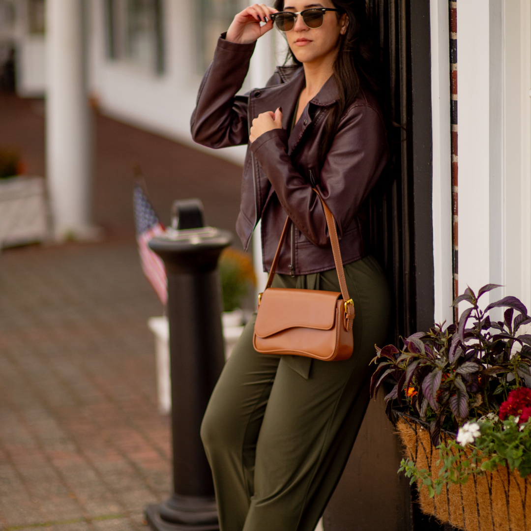 Women's Curved Flap Shoulder Bag with Adjustable Strap and Closure - Sofia Maris