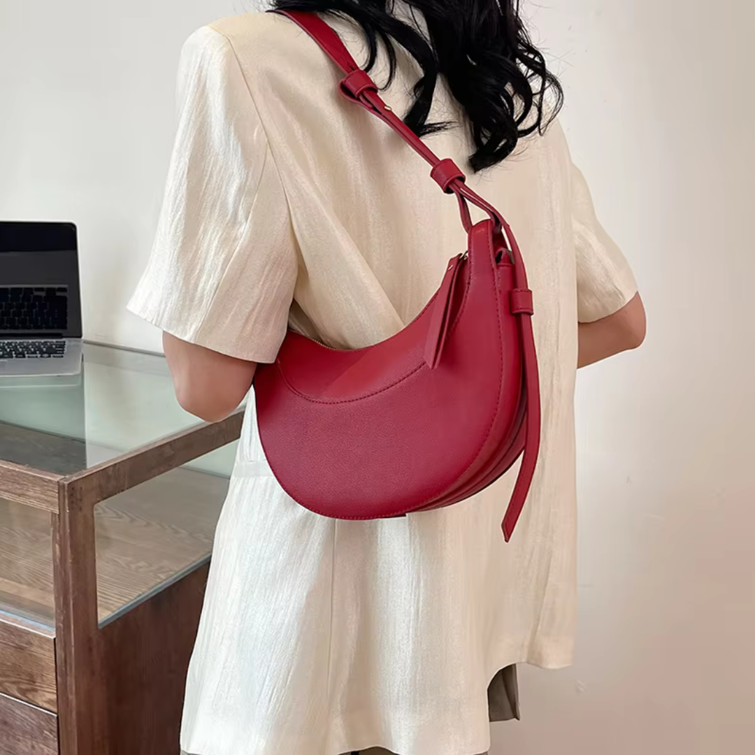 Women's Crescent Shoulder Bag with Zip Pocket and Adjustable Strap - Sofia Maris