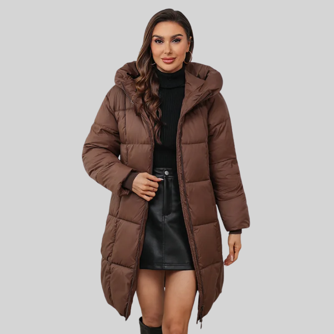 Sofia Maris Women's Long Puffer Coat Brown Thick Down Warm Casual Winter UK
