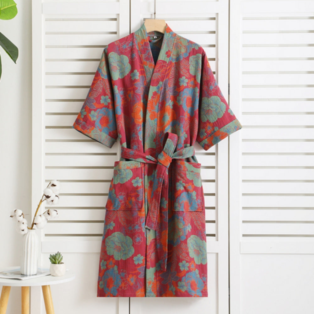 Women's Floral Kimono Style Bath Robe with Belt and Pockets - Sofia Maris