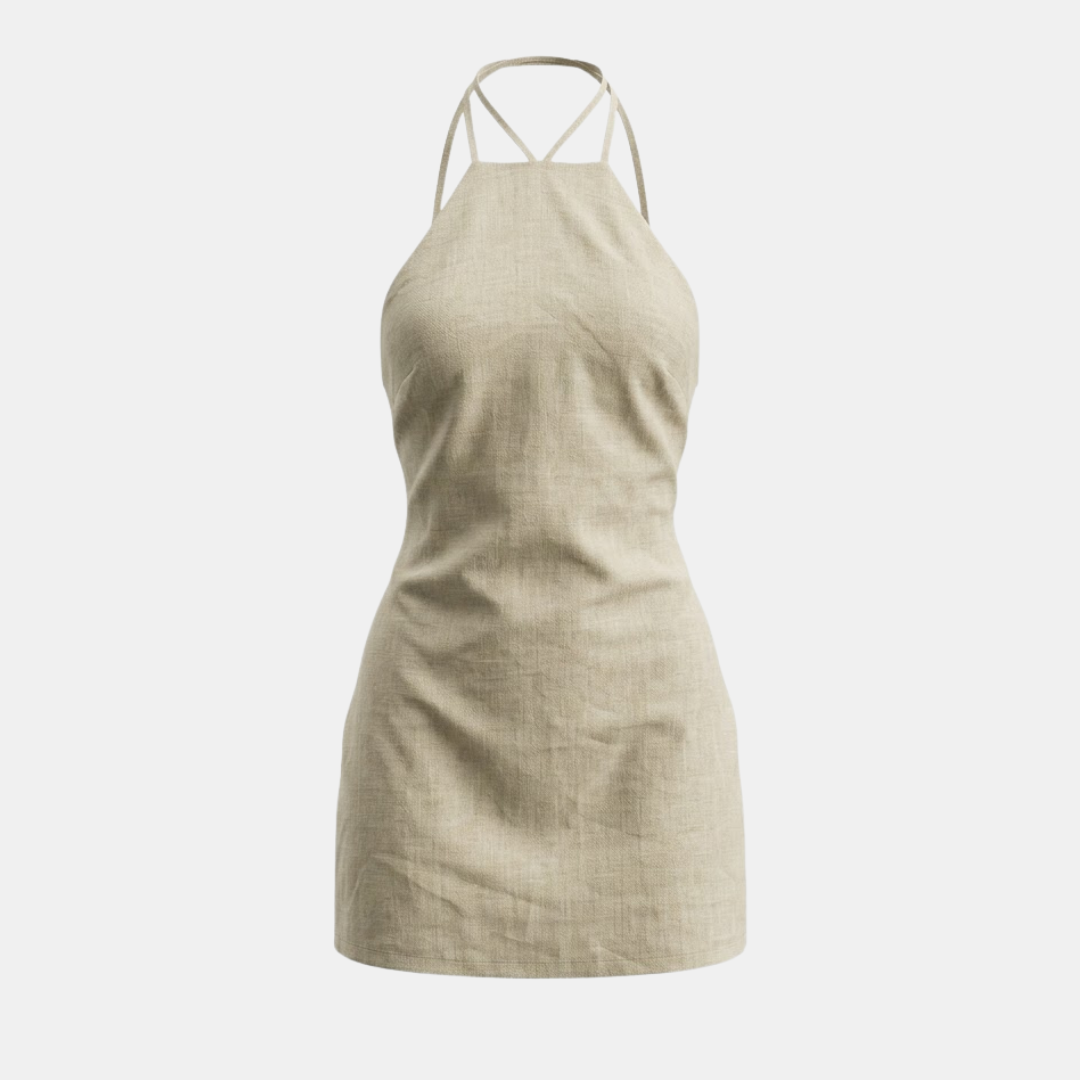 Women’s Cotton Linen Halter Neck Mini Dress