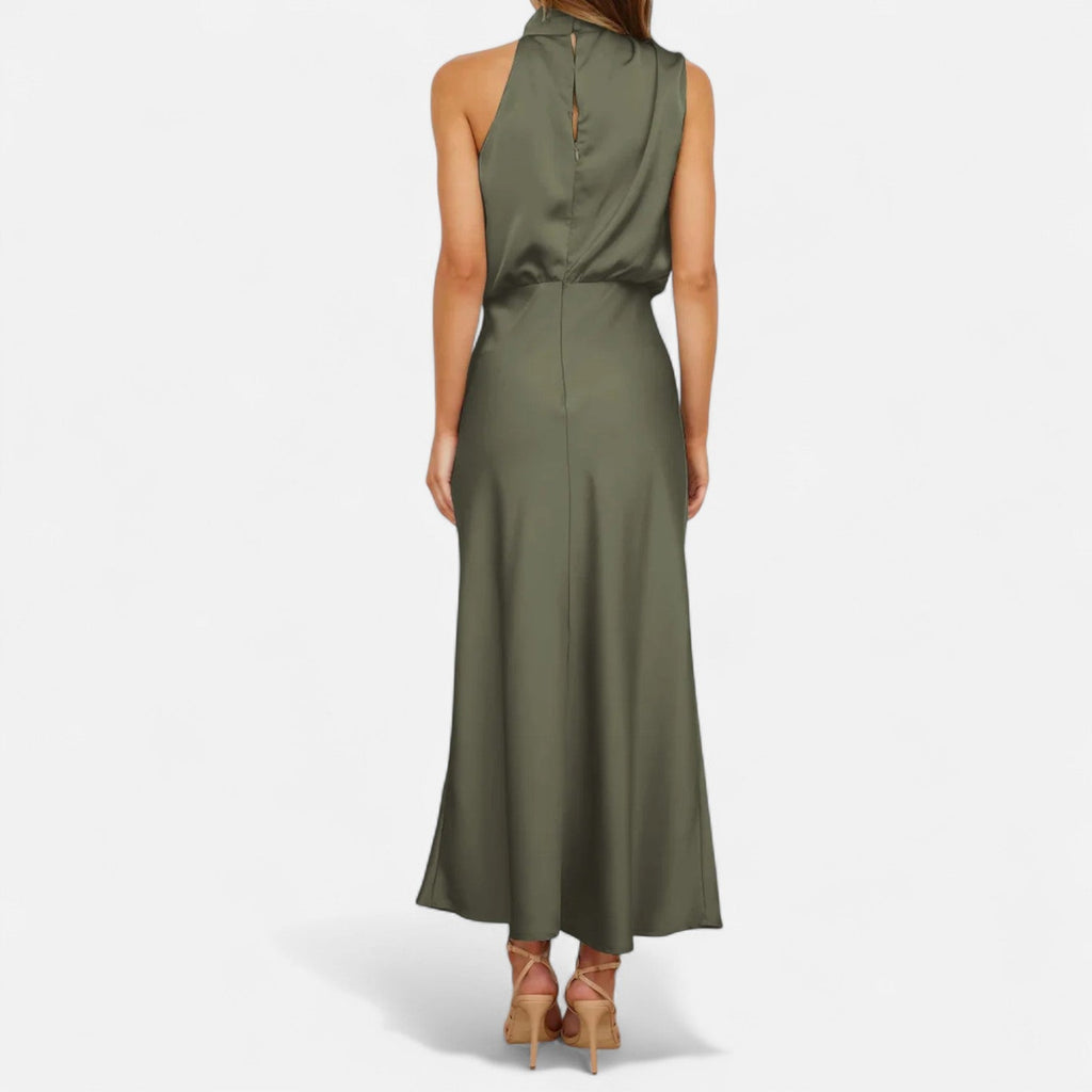 Sofia Maris Women’s Satin Sleeveless Long Dress – Fluid Drape, Timeless Elegance - Sofia Maris